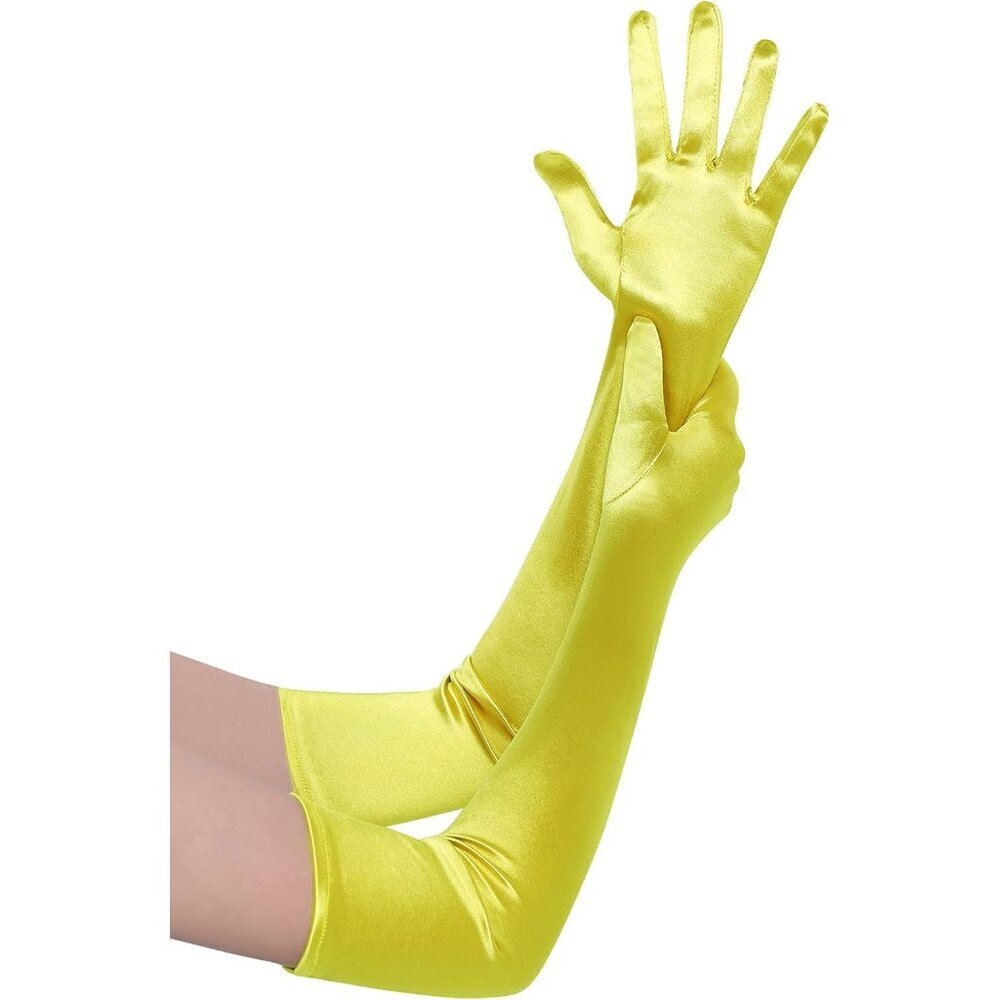 Women's Yellow Vintage Satin Long Gloves Party Costume Stretchy Elbow Length